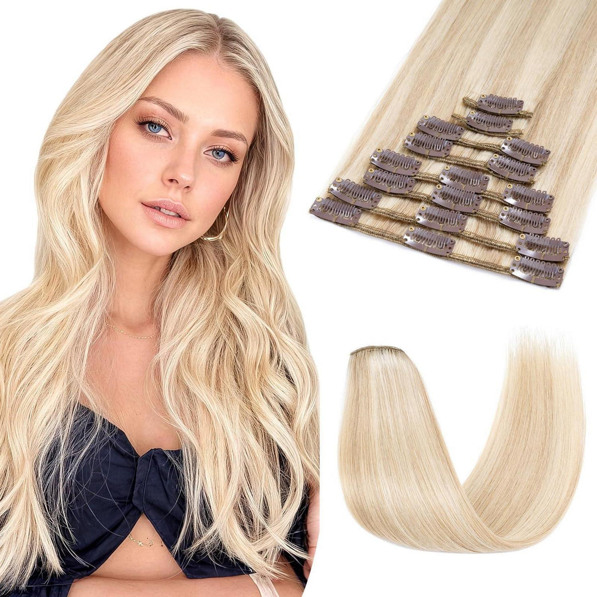 Echthaar Clip ins Extensions #18/613 Blond 25cm - 8 Stück