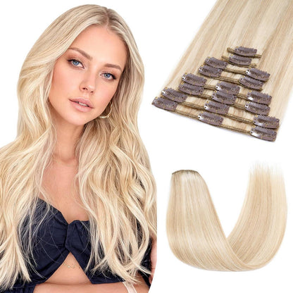 Echthaar Clip ins Extensions #18/613 Blond 25cm - 8 Stück