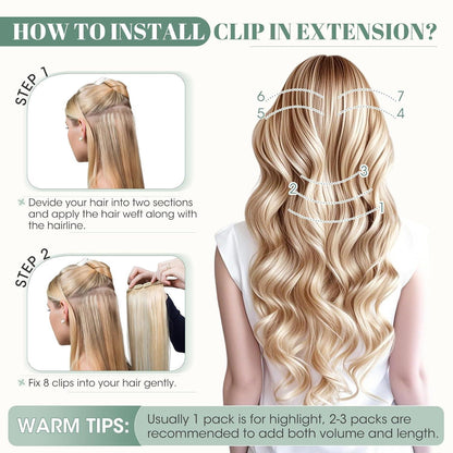 Clip in Echthaar Extensions #12/613 Blond 20cm - 8 Stück