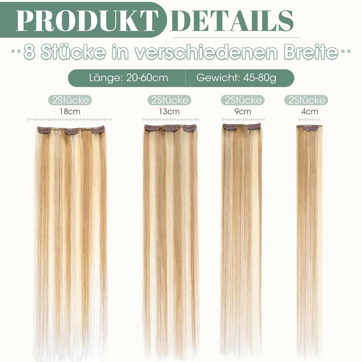 Echthaar Clip ins Blond 45cm - 8 Stück #12/613