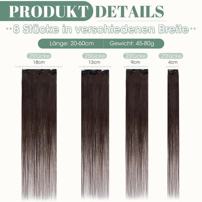 Echthaar Clip ins Haarverlängerung Dunkelbraun 60cm - 8 Stück
