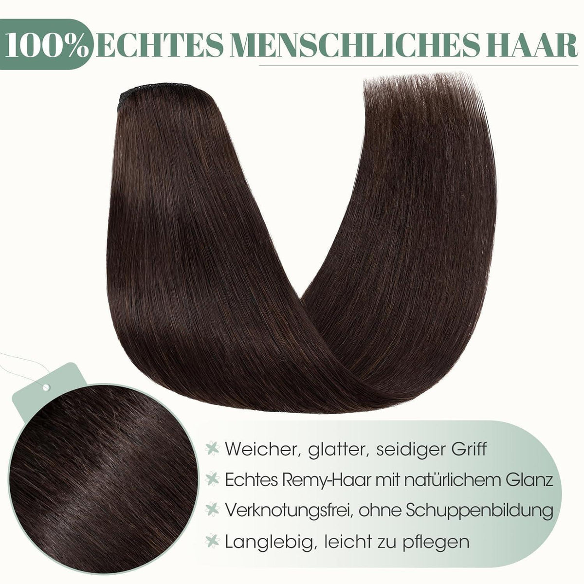 Echthaar Clip ins Haarverlängerung Dunkelbraun 60cm - 8 Stück