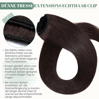 Echthaar Clip ins Haarverlängerung Dunkelbraun 50cm - 8 Stück
