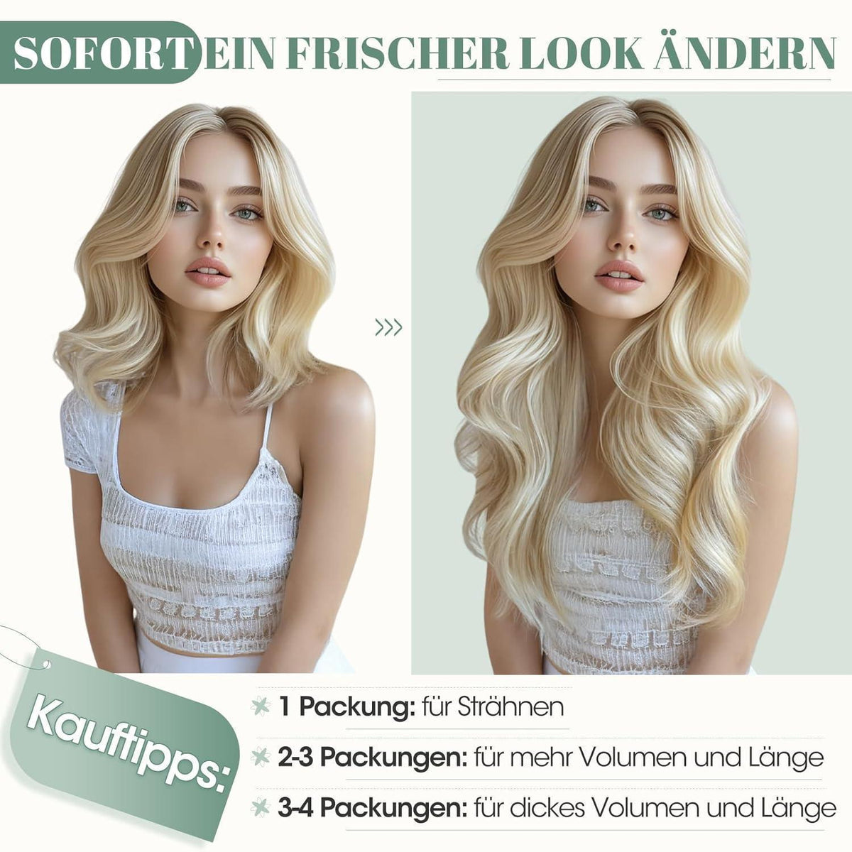 Echthaar Clip ins Haarverlängerung Dunkelbraun 50cm - 8 Stück