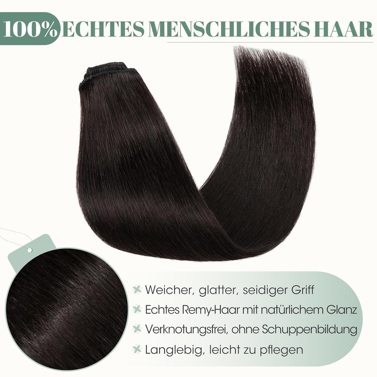Echthaar Clip ins Extensions Schwarz 45cm - 8 Stück