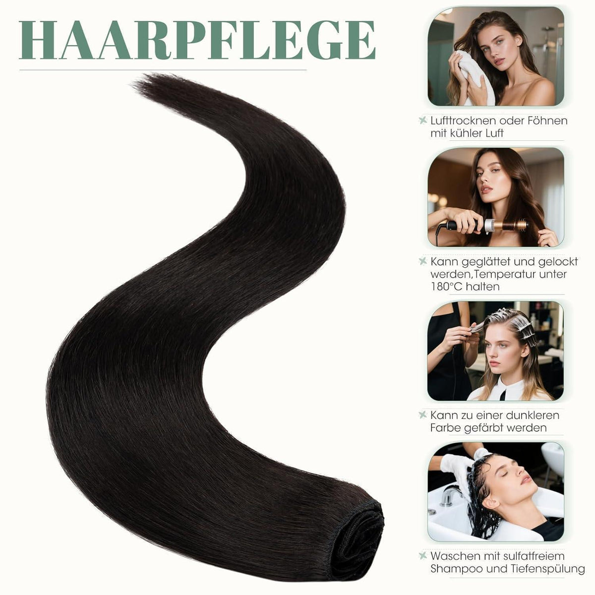Echthaar Clip ins Haarverlängerung Schwarz 50cm - 8 Stück