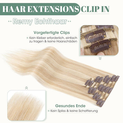 Echthaar Clip ins Extensions #18/613 Blond 45cm - 8 Stück