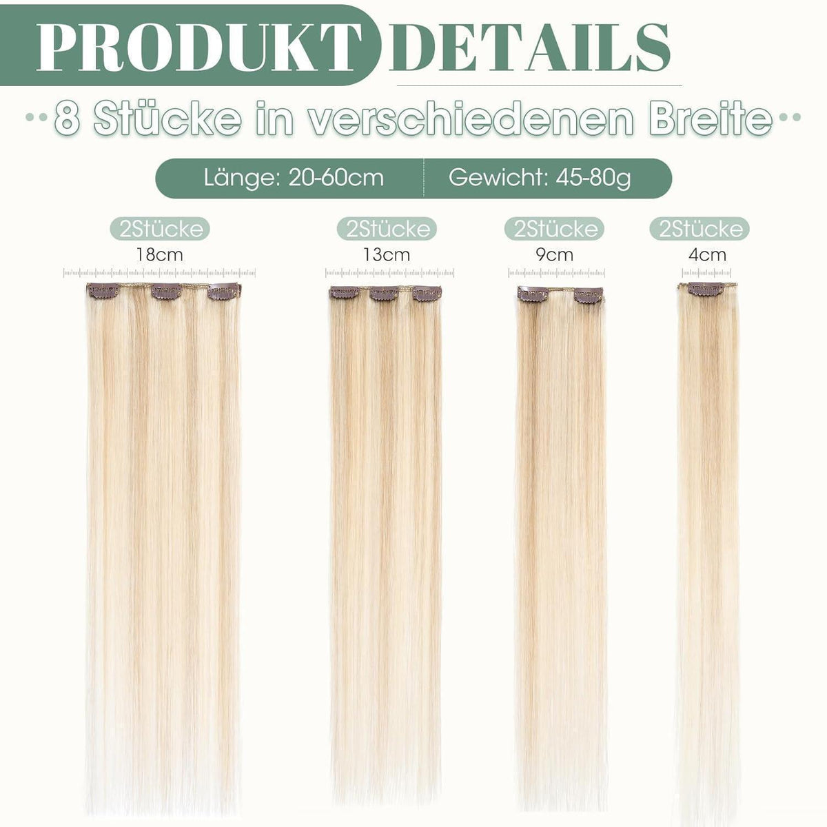 Echthaar Clip ins Extensions #18/613 Blond 45cm - 8 Stück