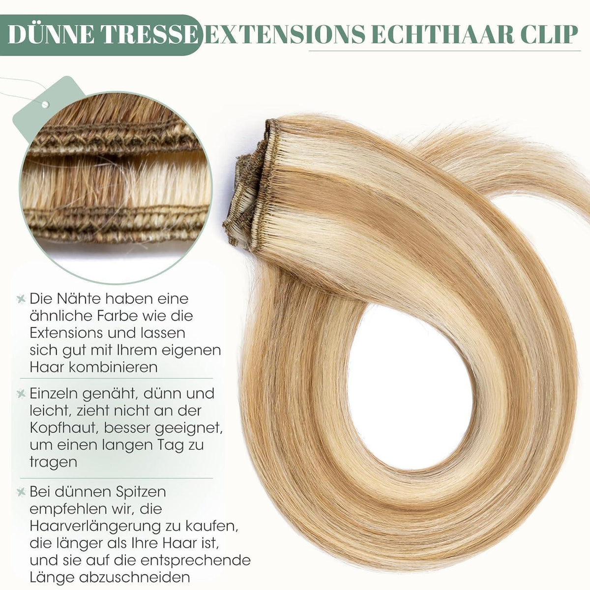 Echthaar Clip ins 55cm #12/613 Blond Strähnchen