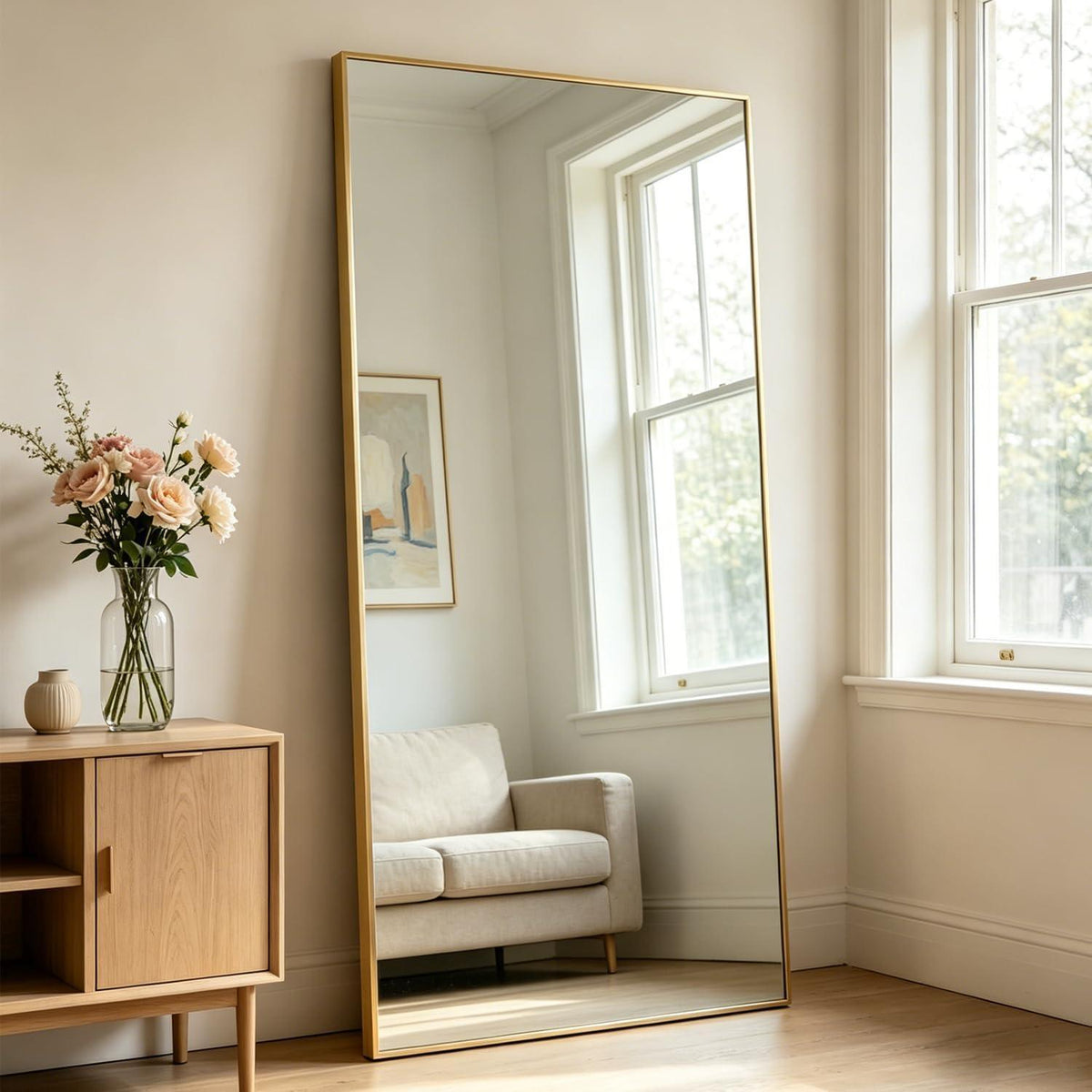 Ganzkörperspiegel 180x80cm mit Ständer – Großer Standspiegel Gold