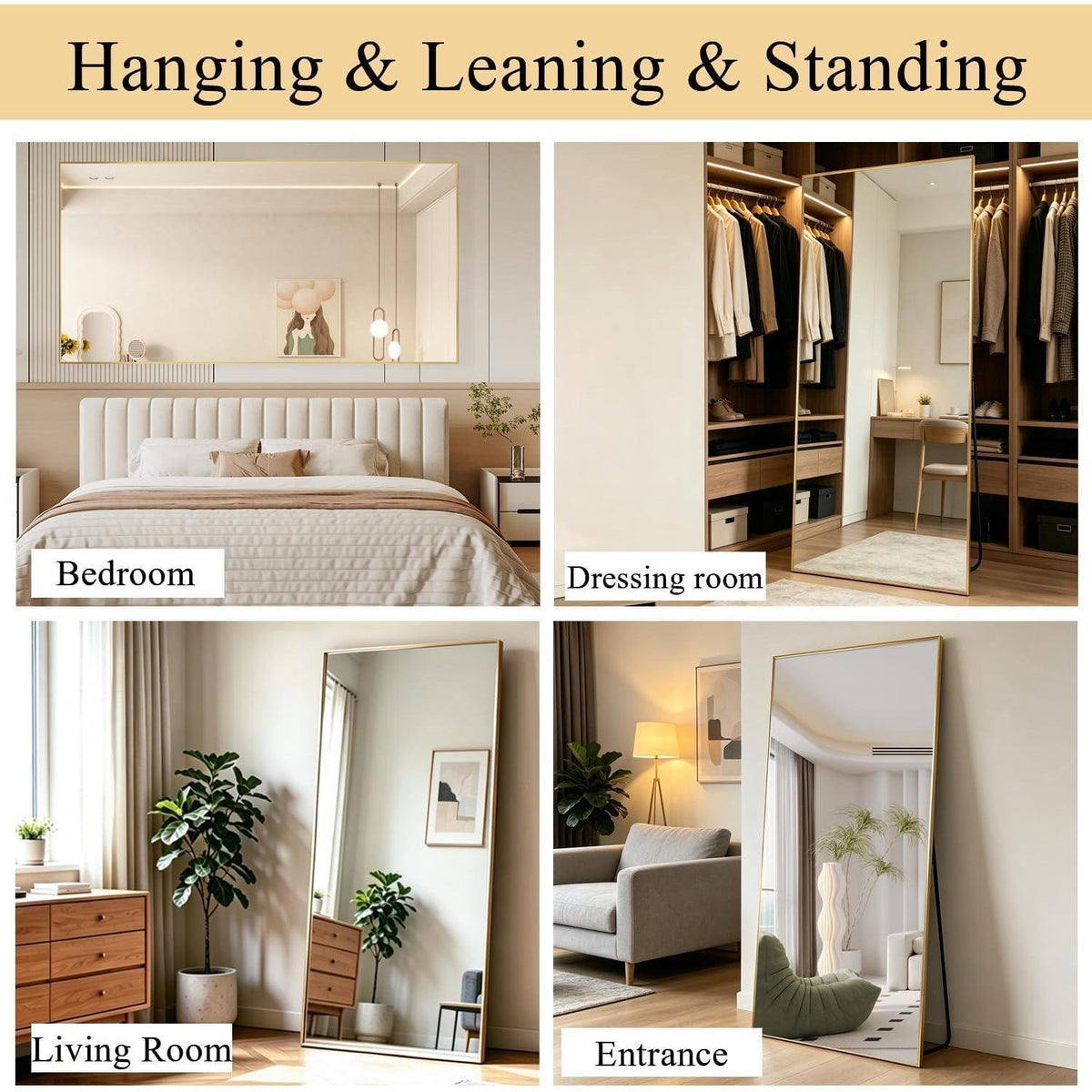 Ganzkörperspiegel 180x80cm mit Ständer – Großer Standspiegel Gold