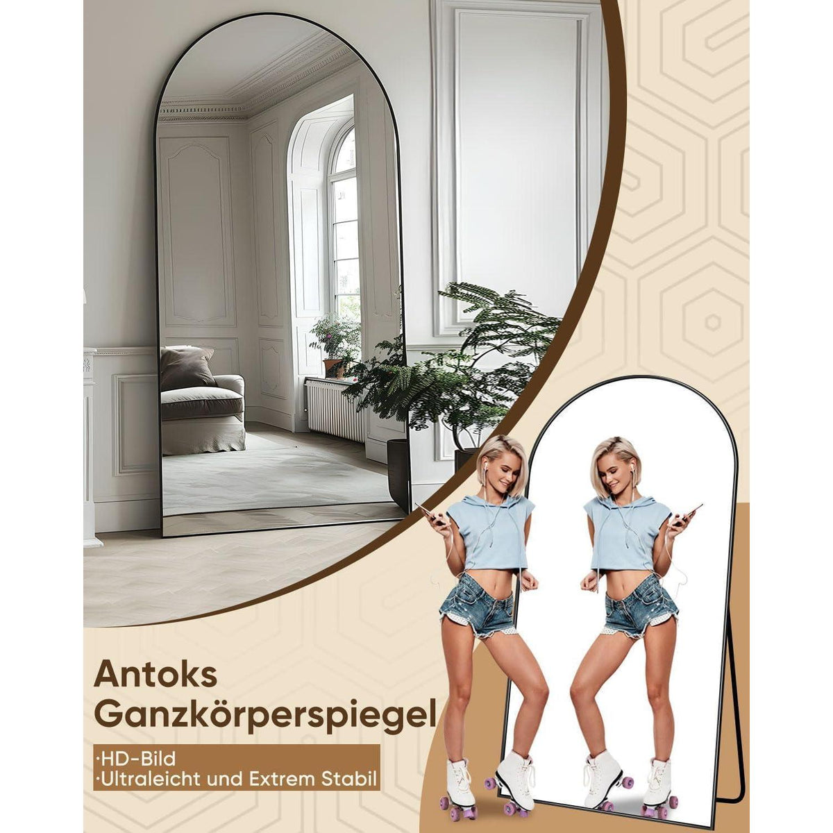 Ganzkörperspiegel Standspiegel gebogen – Modern & Langlebig