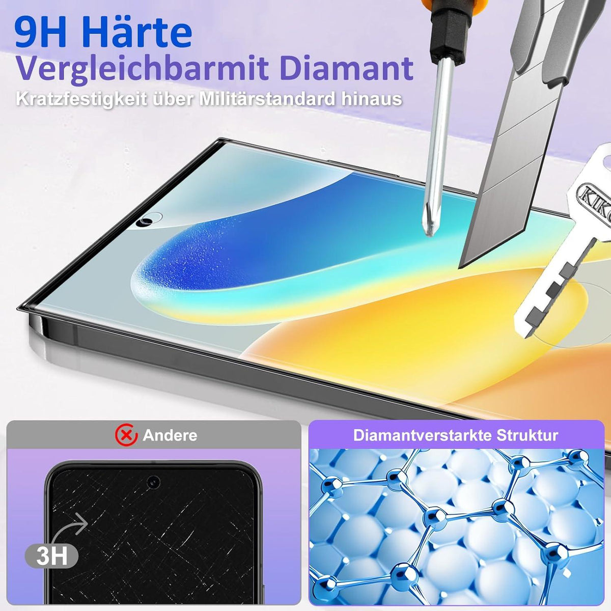 Panzerglas für Samsung S22 Ultra 5G, 2+2 Stück, 9H Härte, 3D Full Cover