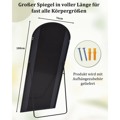 Gewölbter Ganzkörperspiegel 180x76 cm – Stand- & Wandspiegel Schwarz