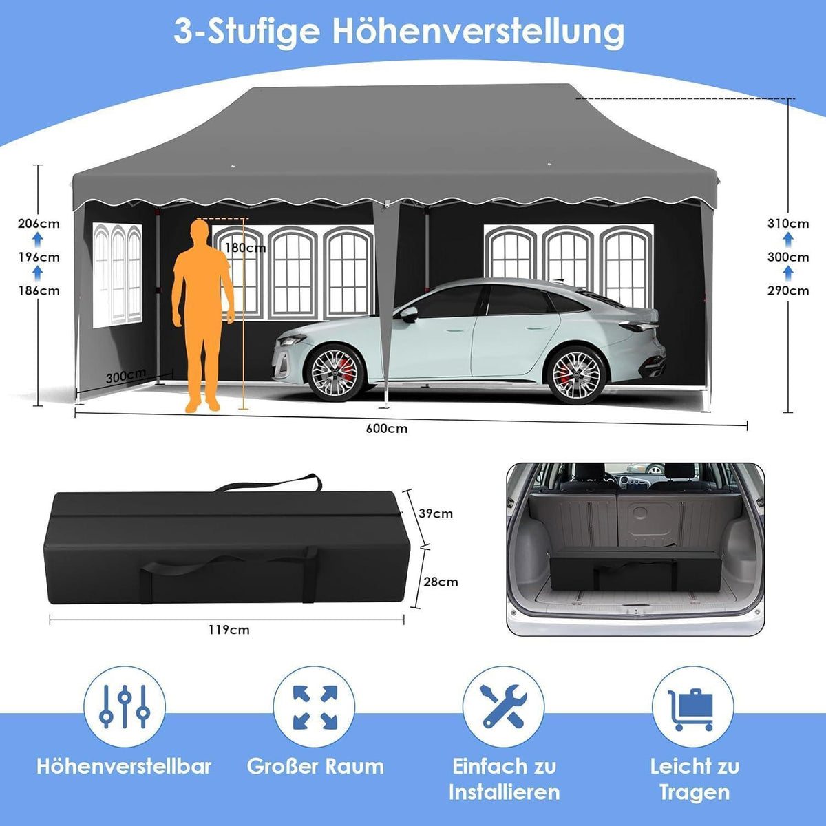 Faltpavillon 3x6m – Wasserdicht, Stabil & Mit 6 Seitenwänden