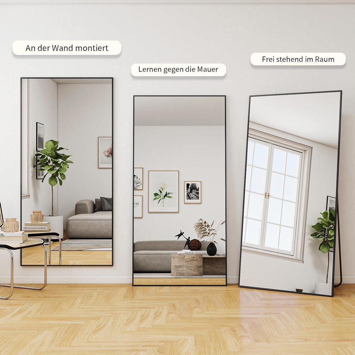 Großer Standspiegel 180x76 cm | HD Spiegel mit Ständer & Wandaufhängung