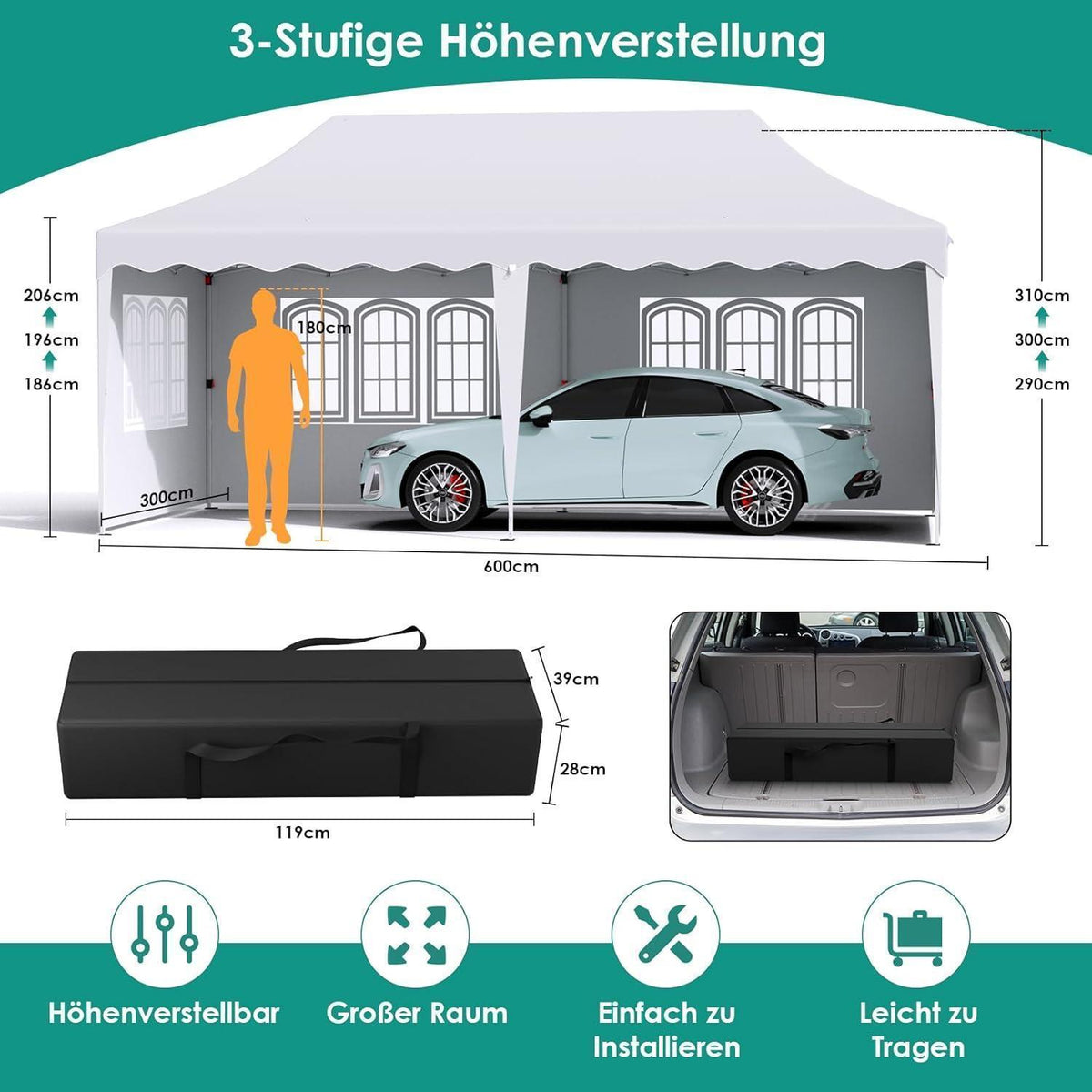3x6m Faltpavillon wasserdicht mit 6 Seitenwänden & Zubehör
