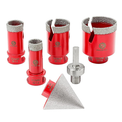 Fliesenbohrer Set Diamant 6-teilig mit Fasenbohrer & Adapter