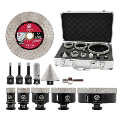Diamant Fliesenbohrer Set 12tlg. mit Fasenbohrer & Trennscheibe
