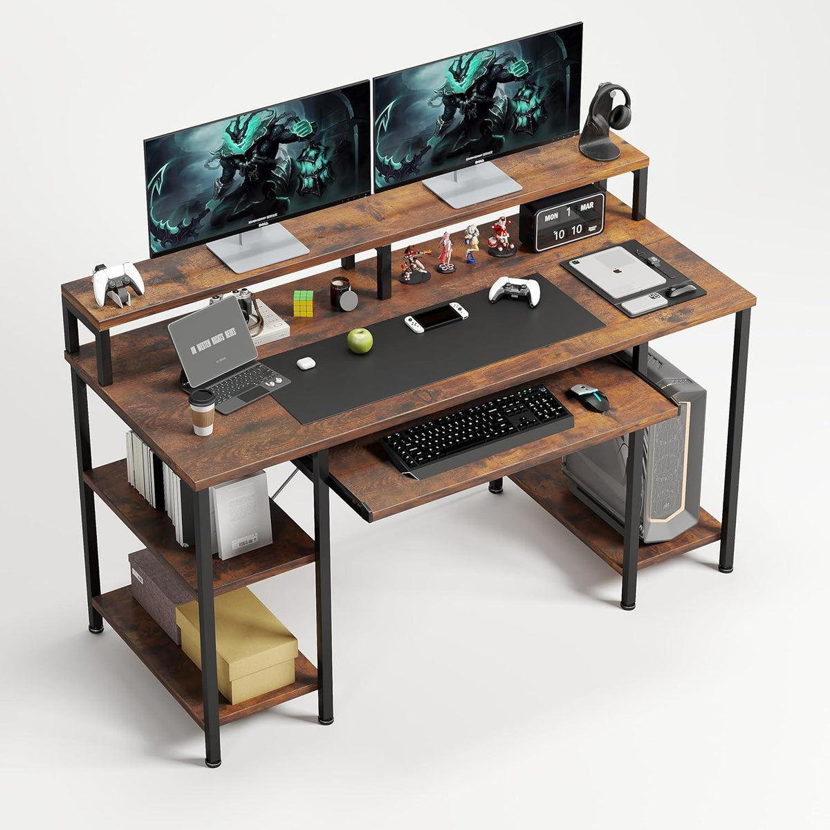 Schreibtisch mit Tastaturablage und Monitorständer