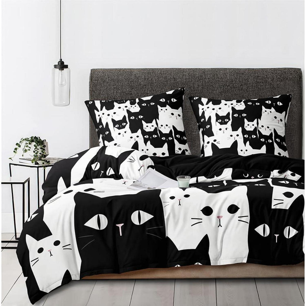 Halloween Bettwäsche Set 135x200 - Katze Schwarz Weiß 3D