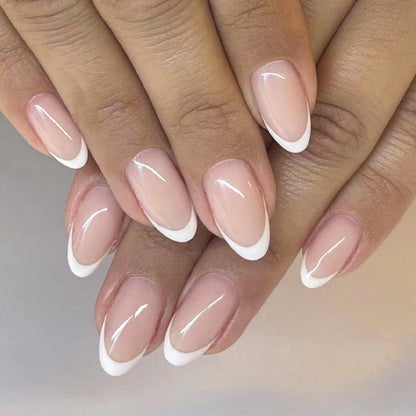 24 Französische Mandel-Nägel – Rosa Weiß Design & Klebesticker