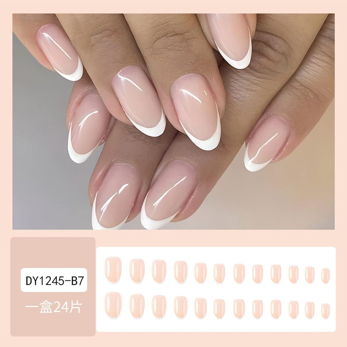 24 Französische Mandel-Nägel – Rosa Weiß Design & Klebesticker