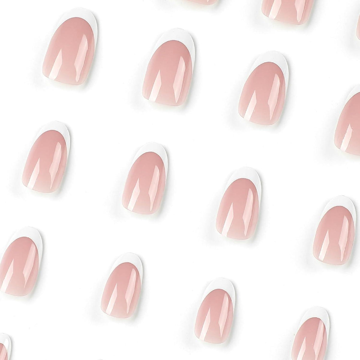 24 Französische Mandel-Nägel – Rosa Weiß Design & Klebesticker