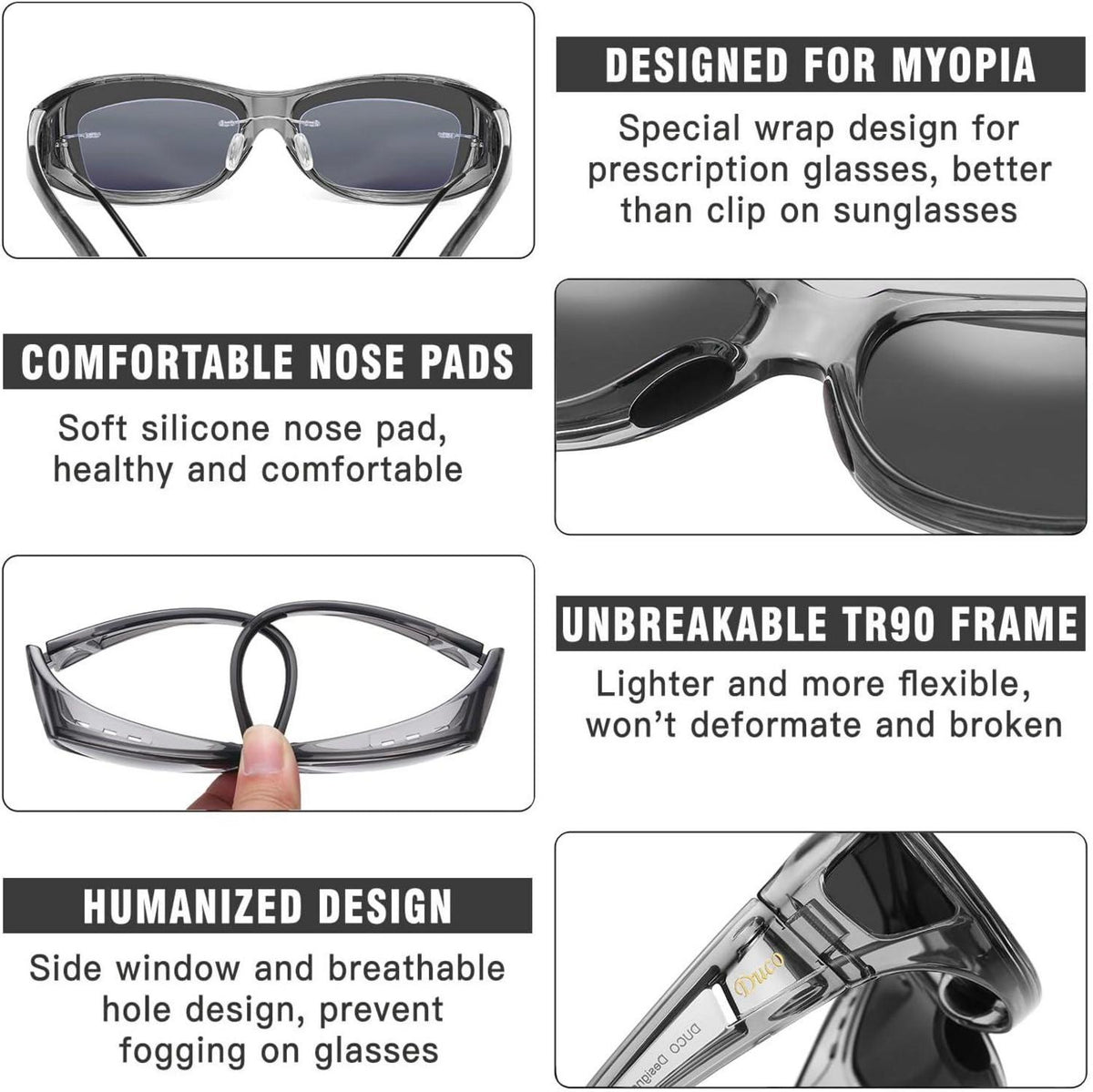 Polarisierte Sonnenbrille UV400 Schutz Wrap Around Clear Grau