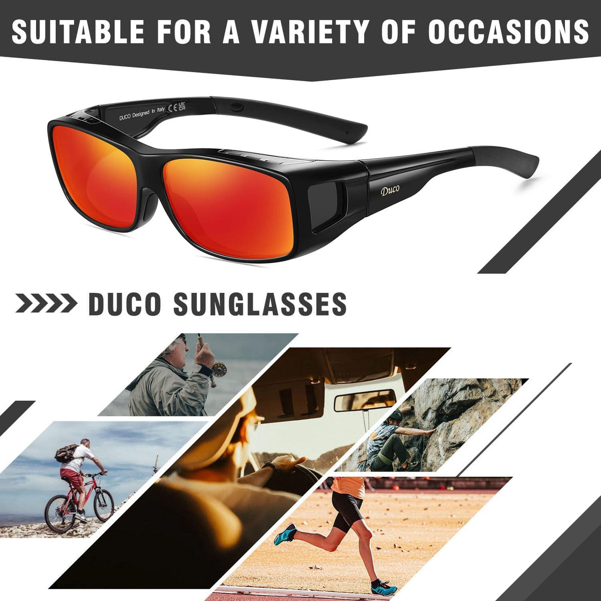 Polarisierte Überbrille Sonnenbrille UV400 Schutz Schwarz/Rot Unisex L Größe