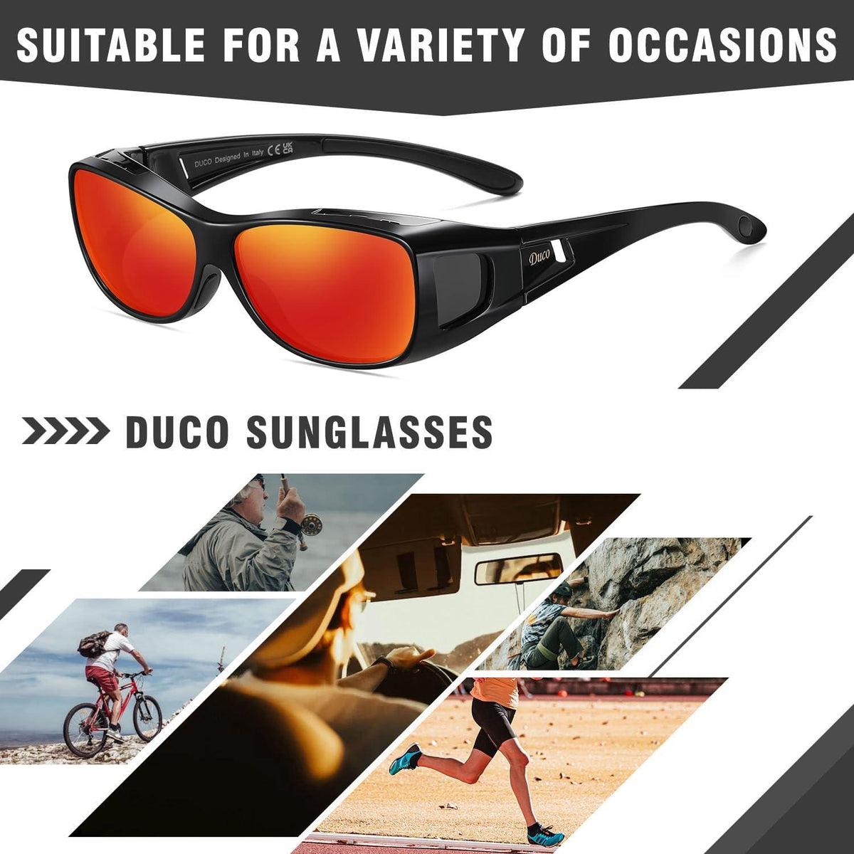 Polarisierte Sonnenbrille Schwarz UV400 Schutz Wrap-Around Fit-over Brille