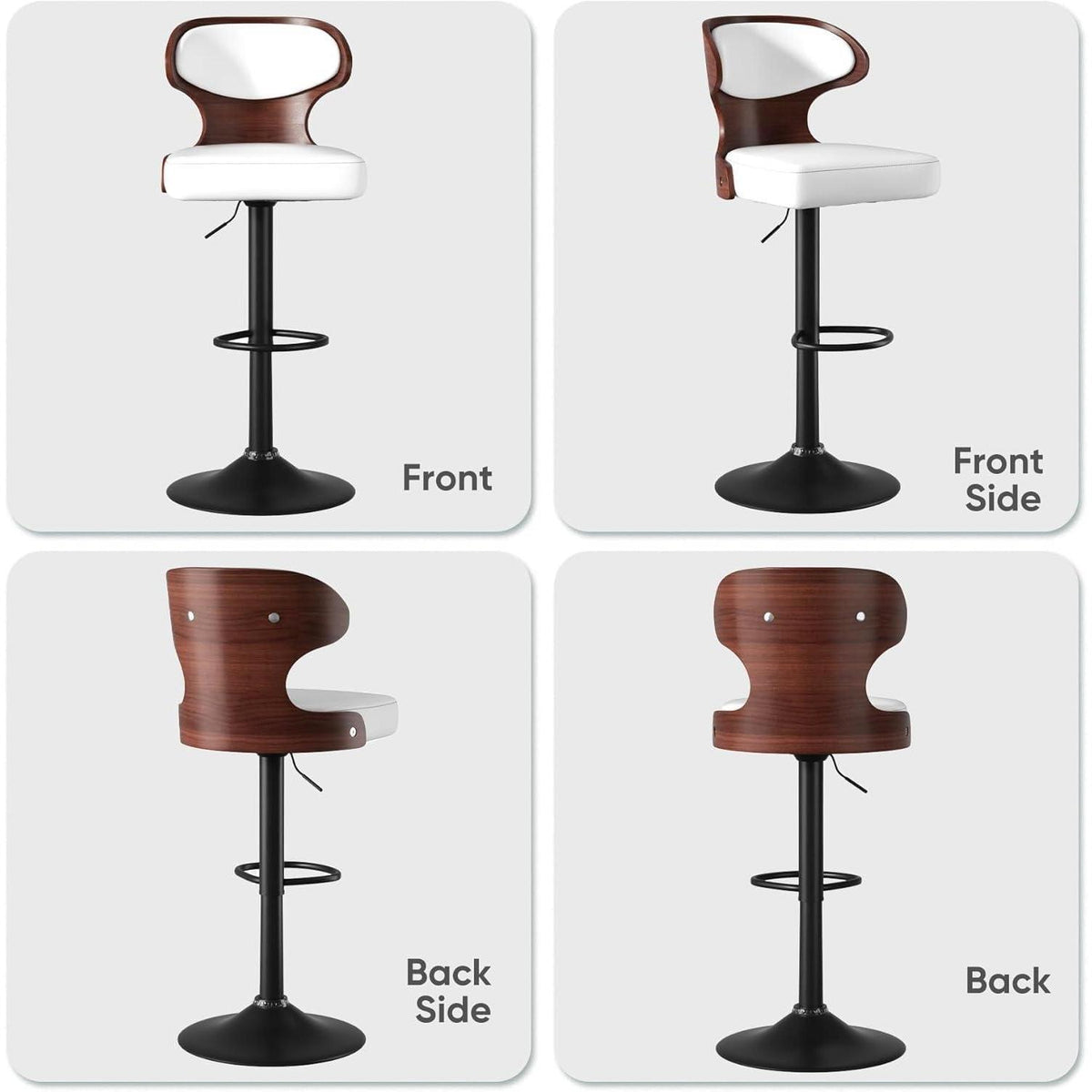 Hawthyhome Barhocker 2er Set Weiß Nussbaumholz mit Rückenlehne