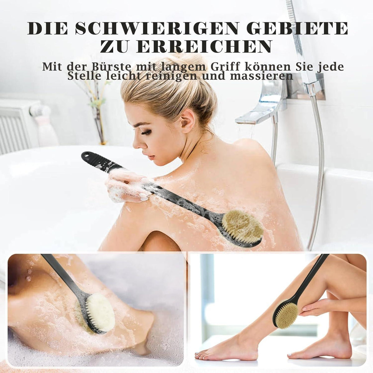 Rückenbürste 42 cm Nass Trockenbürste langer Griff Borsten Peeling Entfernung