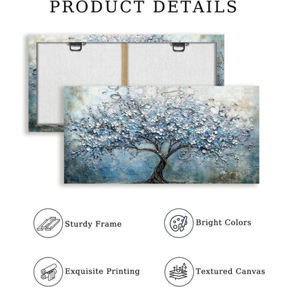Blühender Baum Leinwandbild - Baum des Lebens Blau 50x100 cm