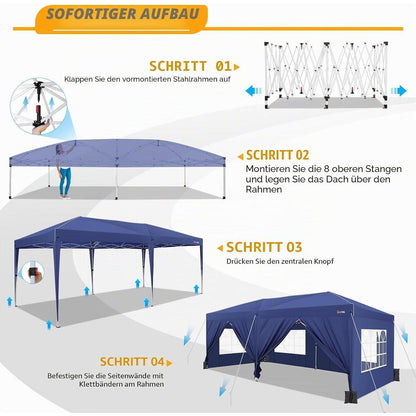 Pavillon 3x6 mit Seitenwänden – Wasserdicht & Stabil für Garten & Events