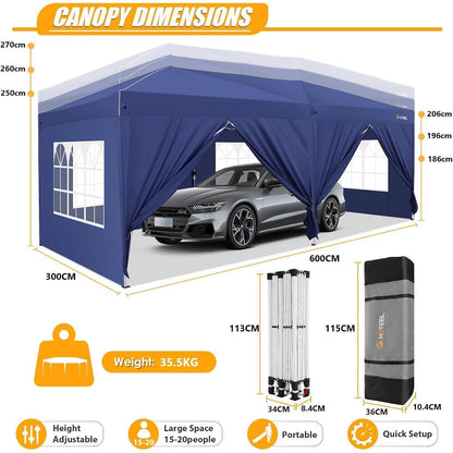 Pavillon 3x6 mit Seitenwänden – Wasserdicht & Stabil für Garten & Events