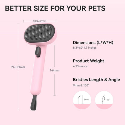 Katzenbürste mit Auslöseknopf für Lang- und Kurzhaar, Rosa