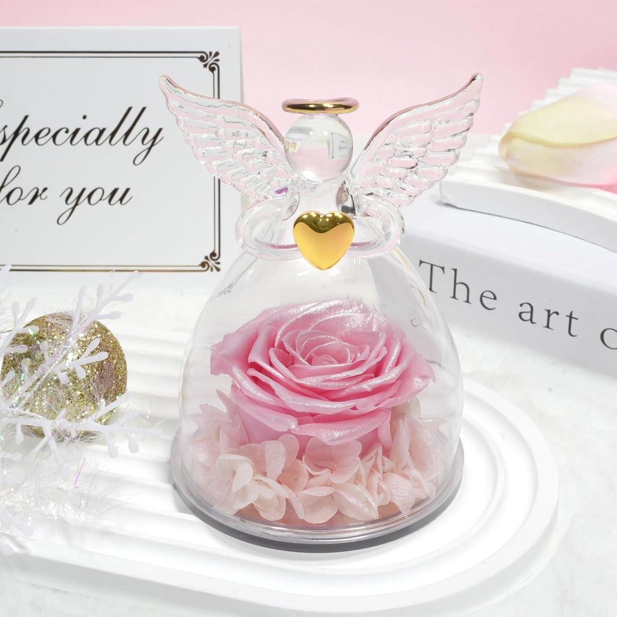 Sunia Ewige Rose Engel Figur in Glas - Geschenk für