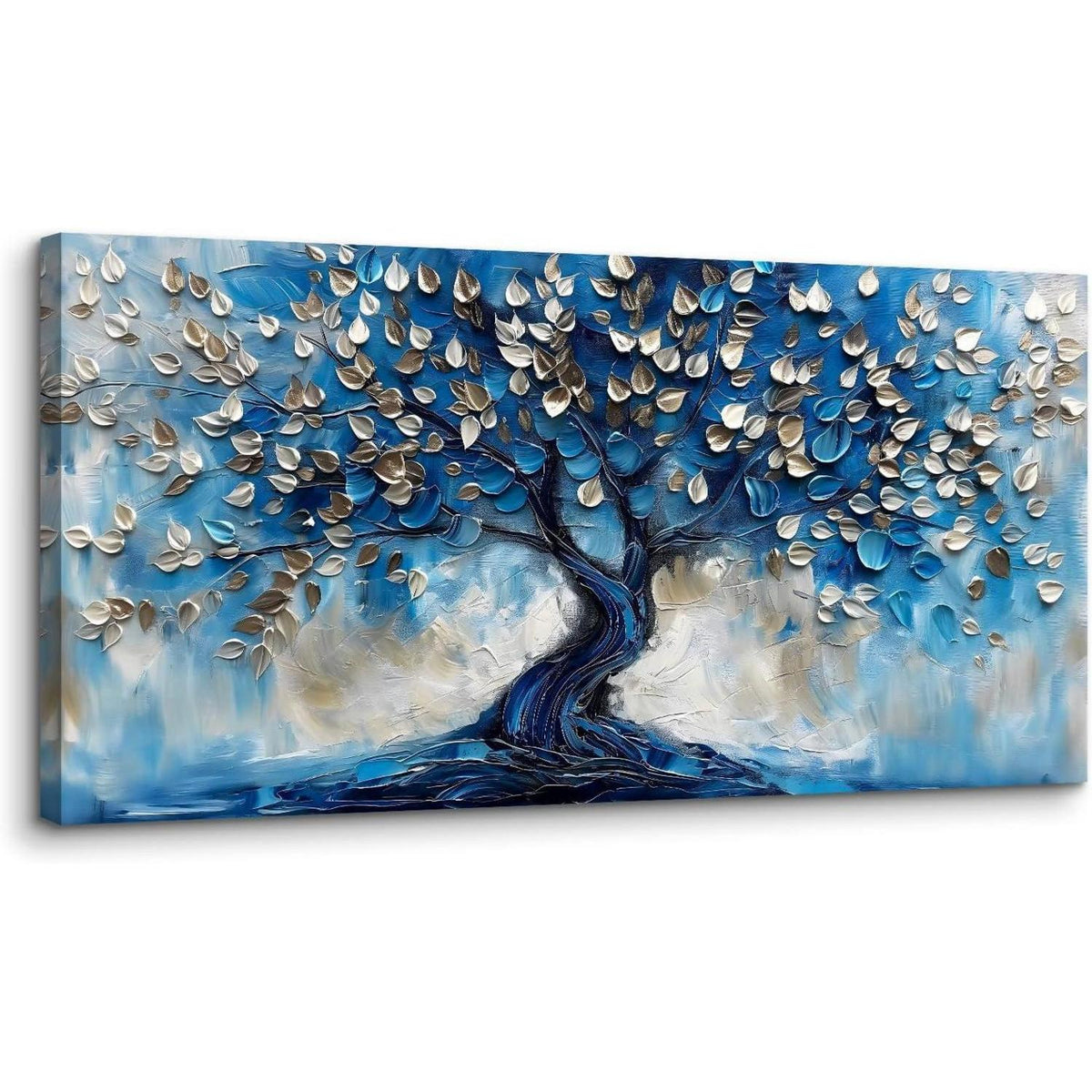 Blauer Abstrakter Baum Leinwandbild 50x100 cm Wanddeko