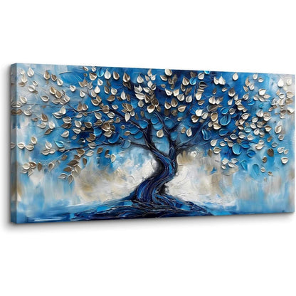 Blauer Abstrakter Baum Leinwandbild 50x100 cm Wanddeko