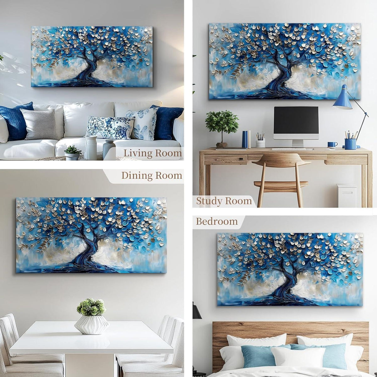 Blauer Abstrakter Baum Leinwandbild 50x100 cm Wanddeko