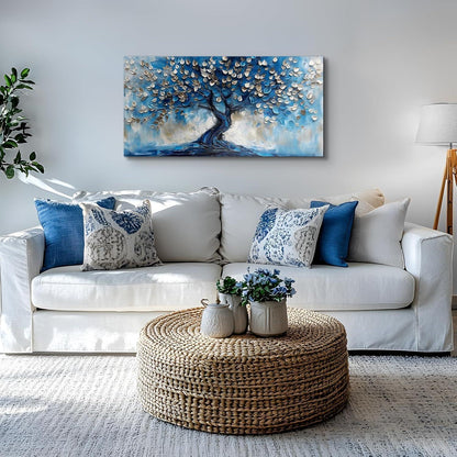 Blauer Abstrakter Baum Leinwandbild 50x100 cm Wanddeko