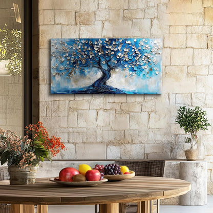 Blauer Abstrakter Baum Leinwandbild 50x100 cm Wanddeko