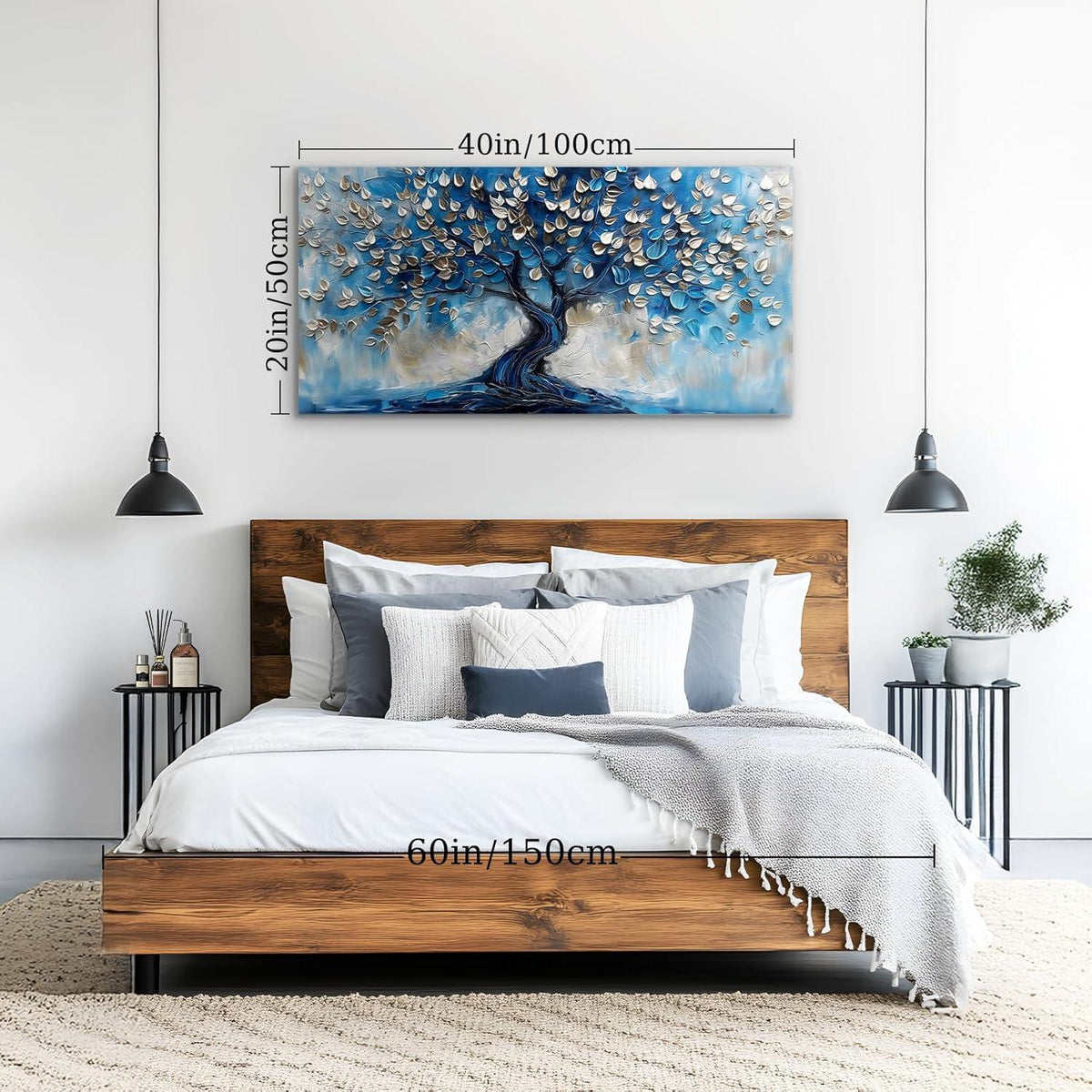 Blauer Abstrakter Baum Leinwandbild 50x100 cm Wanddeko