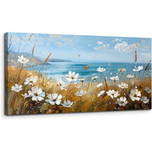 Leinwandbild Blumenmeer am Meer 50x100 cm, Wohnzimmer Wanddeko