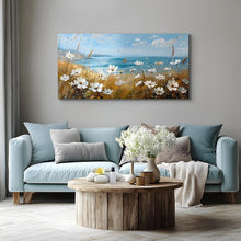 Leinwandbild Blumenmeer am Meer 50x100 cm, Wohnzimmer Wanddeko