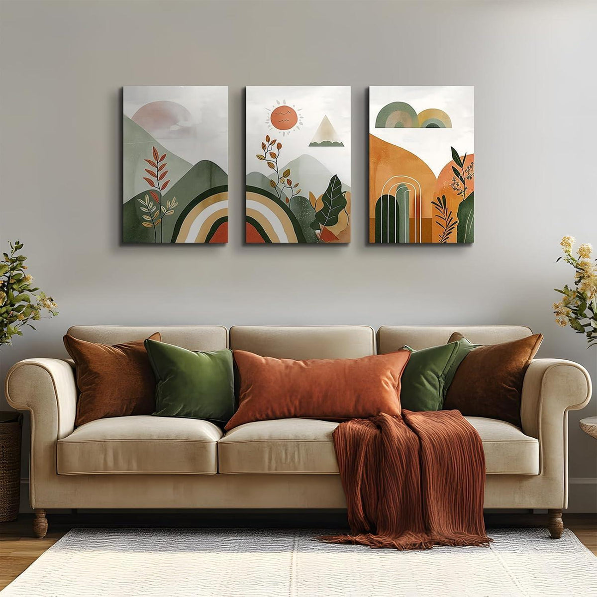 Leinwandbild Set Boho Natur Abstrakte Landschaft 58x40cm
