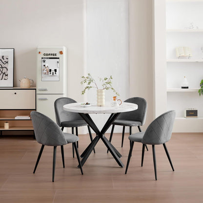 6er Set Samt Esszimmerstühle Grau mit Metallbeinen