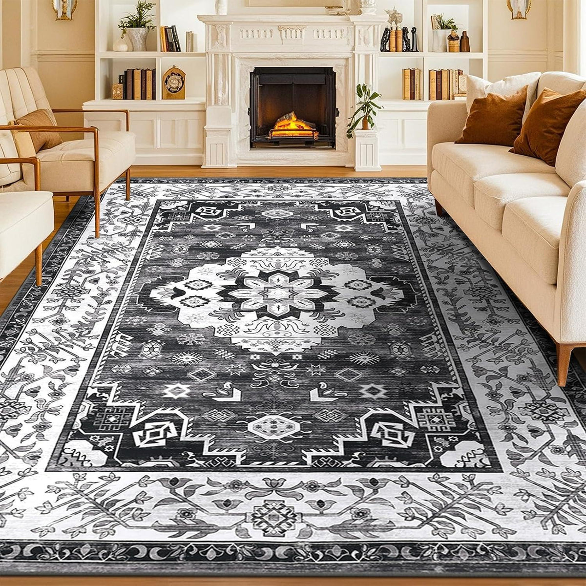 Boho Teppich 160x230cm Dunkelgrau, rutschfest, waschbar