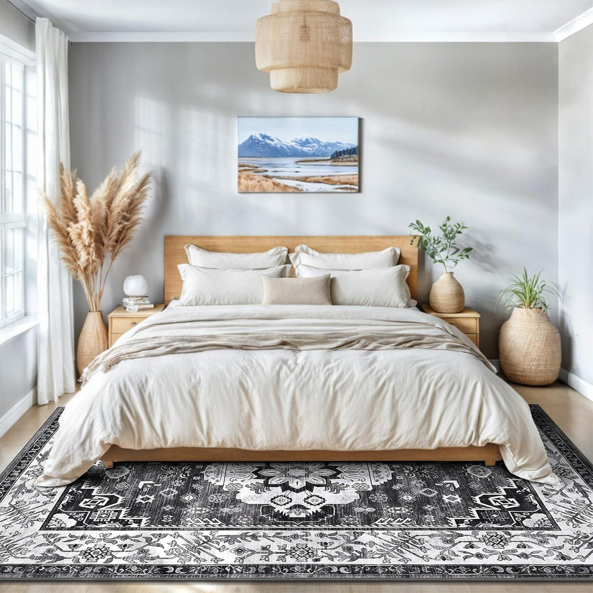 Boho Teppich 160x230cm Dunkelgrau, rutschfest, waschbar